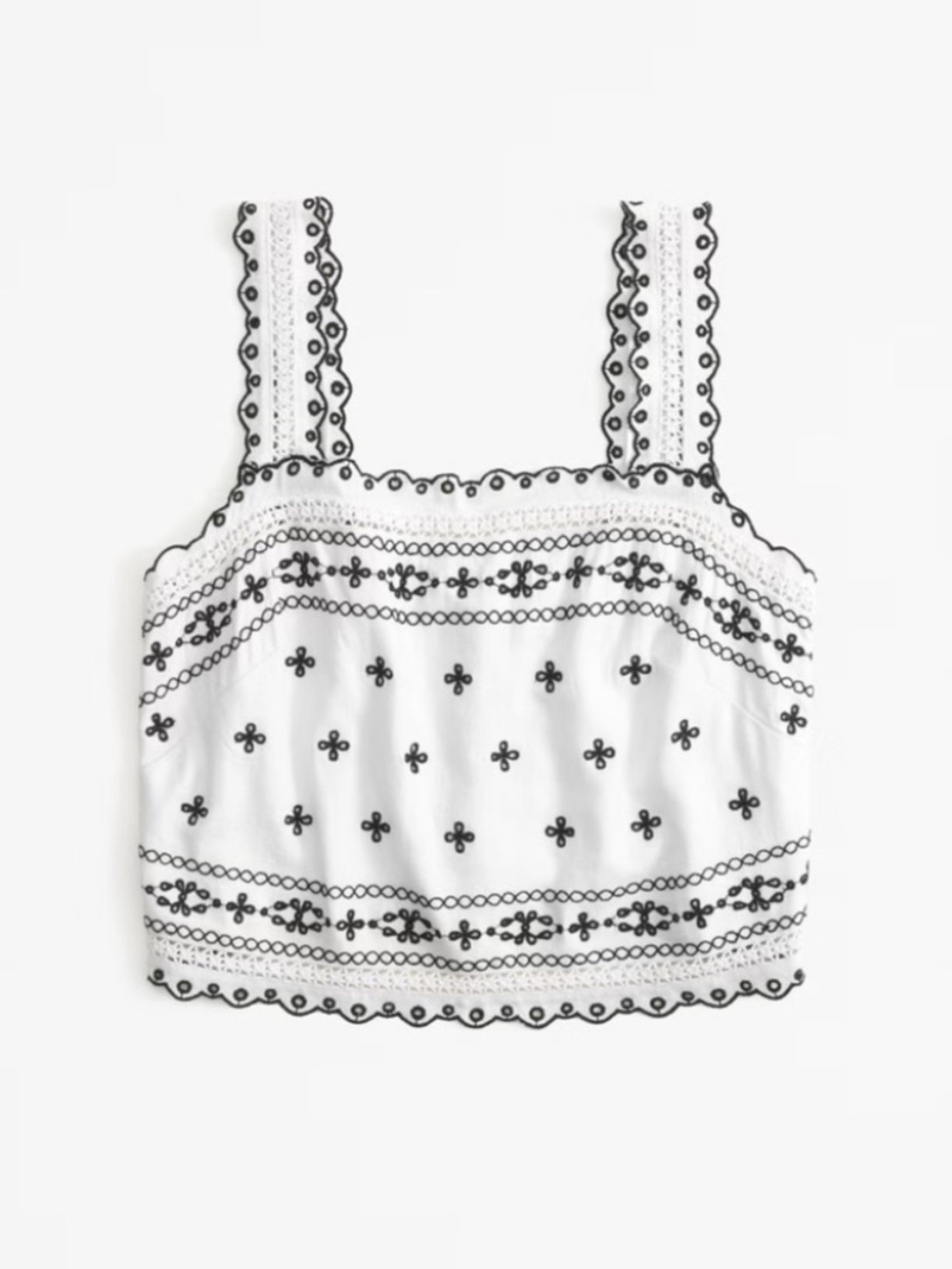 ABERCROMBIE | NWT Linen-Blend Embroidered Tie-Back Top in White/Black, Medium